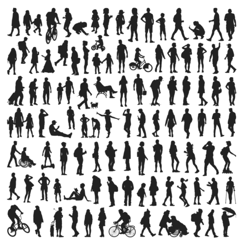 Illustration 100 People black white silhuettes vector